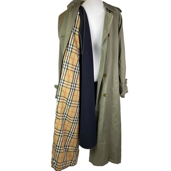 Vintage Burberry khaki green trench coat w/removable wool liner and belt XL - Picture 5 of 15